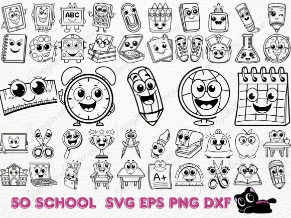 50 School Supplies Back to School SVG Graphics & Illustrations