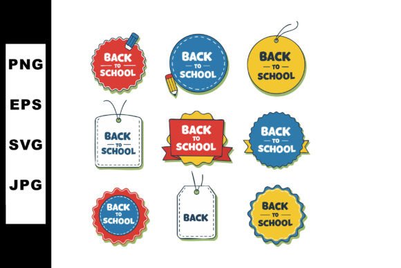 Back to School Badge Design Set with Red: Graphics & Illustrations