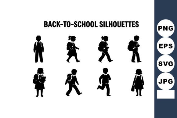 Back to School Children Silhouettes Vect: Graphics & Illustrations