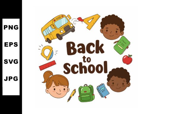 Back to School Children with School Bus Graphics