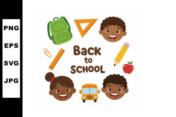 Back to School Children with School Supp Graphics