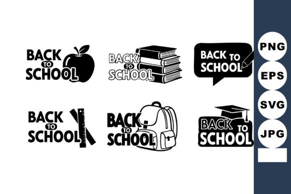 Back to School Icons Set with Apple, Boo: Graphics & Illustrations