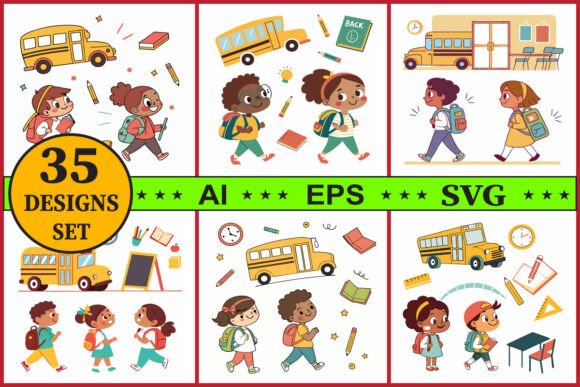 Back to School Kids Vector Bundle Set: Graphics & Illustrations