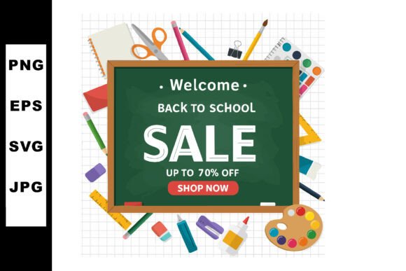 Back to School Sale with Chalkboard and Graphics