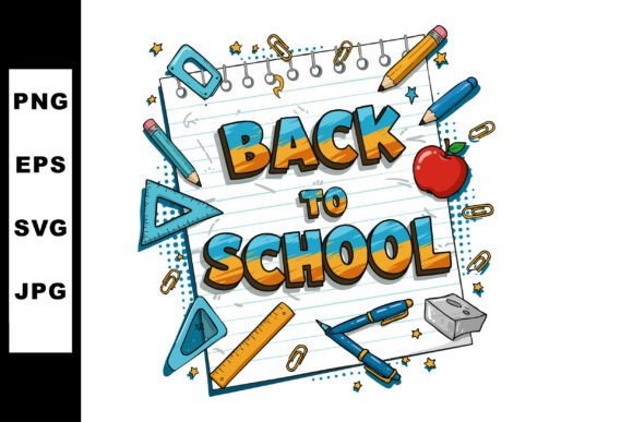 Back to School Text with Stationery Item Graphics