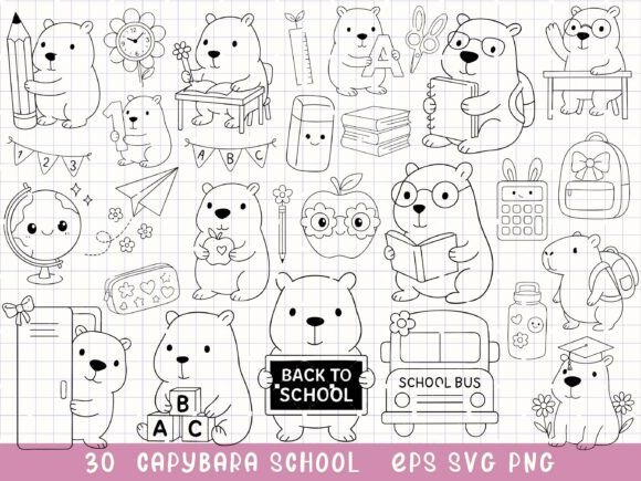 Capybara Clipart Back to School SVG: Graphics & Illustrations