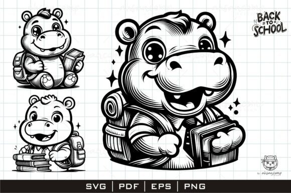 Cute Hippo Back to School Graphics & Illustrations