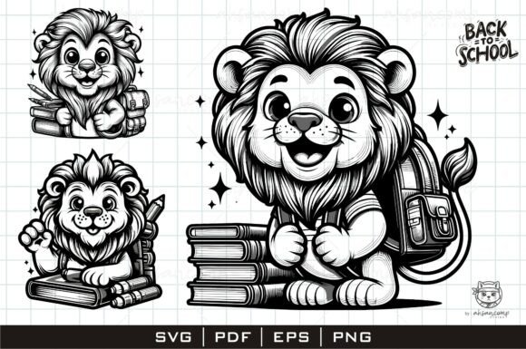 Cute Lion Back to School Line Art: Graphics & Illustrations for Warm, Playful Branding