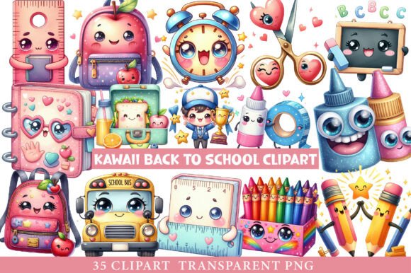 Kawaii Back to School Clipart Bundle: Graphics & Illustrations