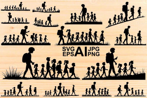 Silhouette of School Kids Back to School Graphics